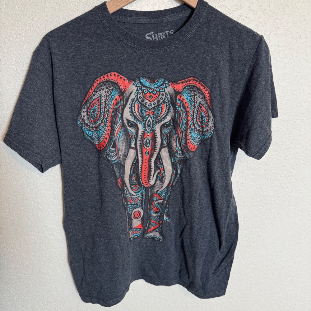 Boho Indie Mandala Elephant Tee Shirts Happen Size Small Charcoal Grey
